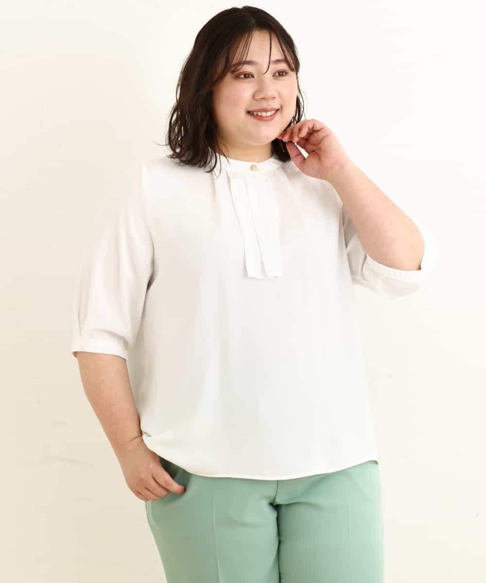 OLBFP14070 eur3(エウルキューブ) 【大きいサイズ/11号サイズあり】ボウタイ風サテンブラウス ホワイト(90)