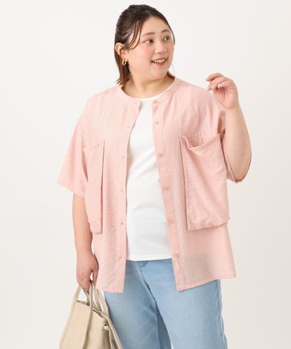 OLBGA40099 eur3 【大きいサイズ/soso×eur3】バンドカラーシャツタンクトップセット