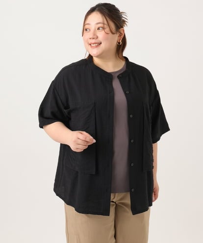 OLBGA40099 eur3 【大きいサイズ/soso×eur3】バンドカラーシャツタンクトップセット