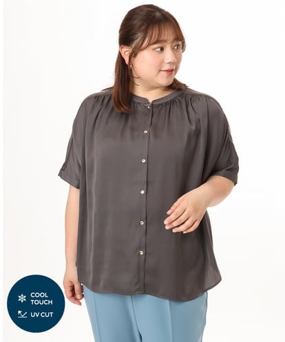 OLBGD02069 eur3 【大きいサイズ/a.v.v×eur3】【接触冷感/UVカット】サテンギャザーブラウス