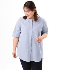 OLBGD26099 eur3(エウルキューブ) 【大きいサイズ】サッカーストライプブラウス ブルー