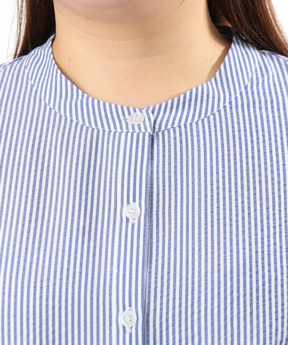 OLBGD26099 eur3(エウルキューブ) 【大きいサイズ】サッカーストライプブラウス ブルー