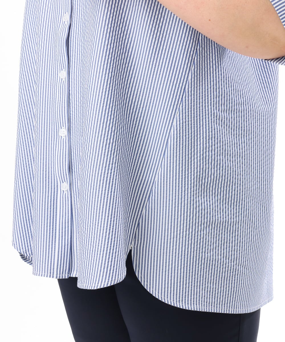 OLBGD26099 eur3(エウルキューブ) 【大きいサイズ】サッカーストライプブラウス ブルー