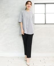 OLBGD26099 eur3(エウルキューブ) 【大きいサイズ】サッカーストライプブラウス ブラック
