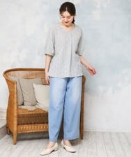 OLBGD28089 eur3(エウルキューブ) 【大きいサイズ】エンボスドットブラウス ライトグレー