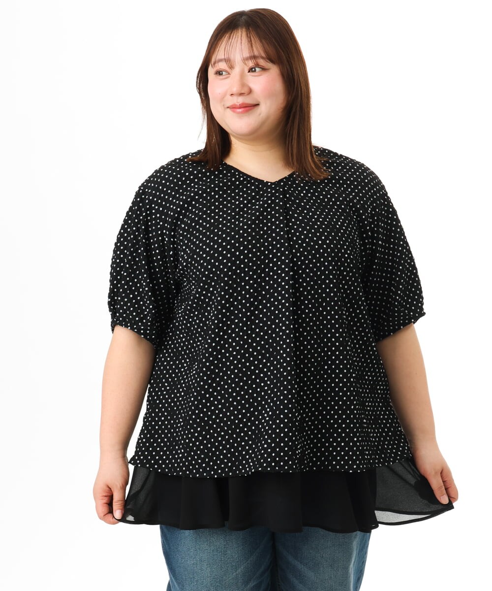 OLBGD28089 eur3(エウルキューブ) 【大きいサイズ】エンボスドットブラウス ブラック