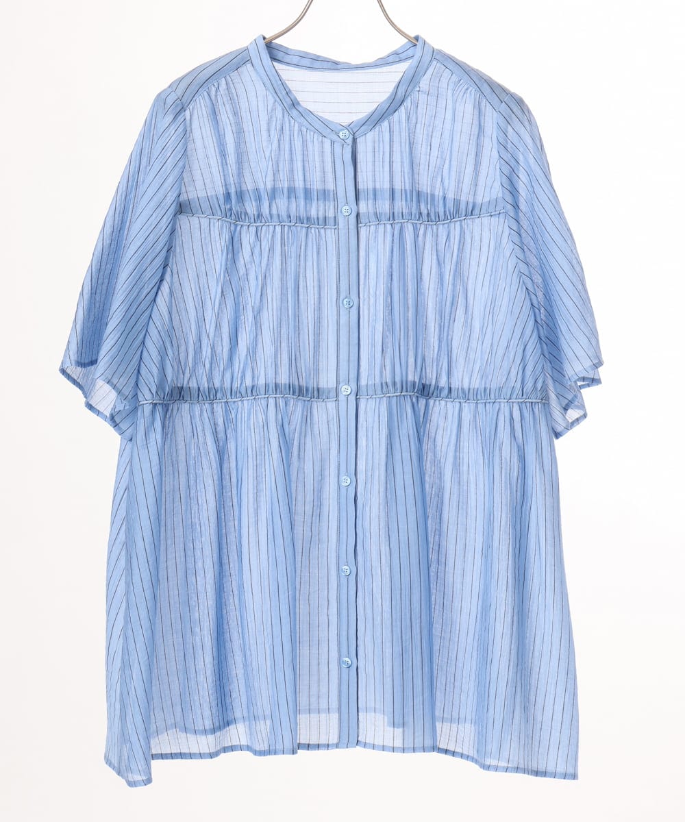OLBGD33099 eur3(エウルキューブ) 【大きいサイズ】シア―ストライプブラウス ブルー
