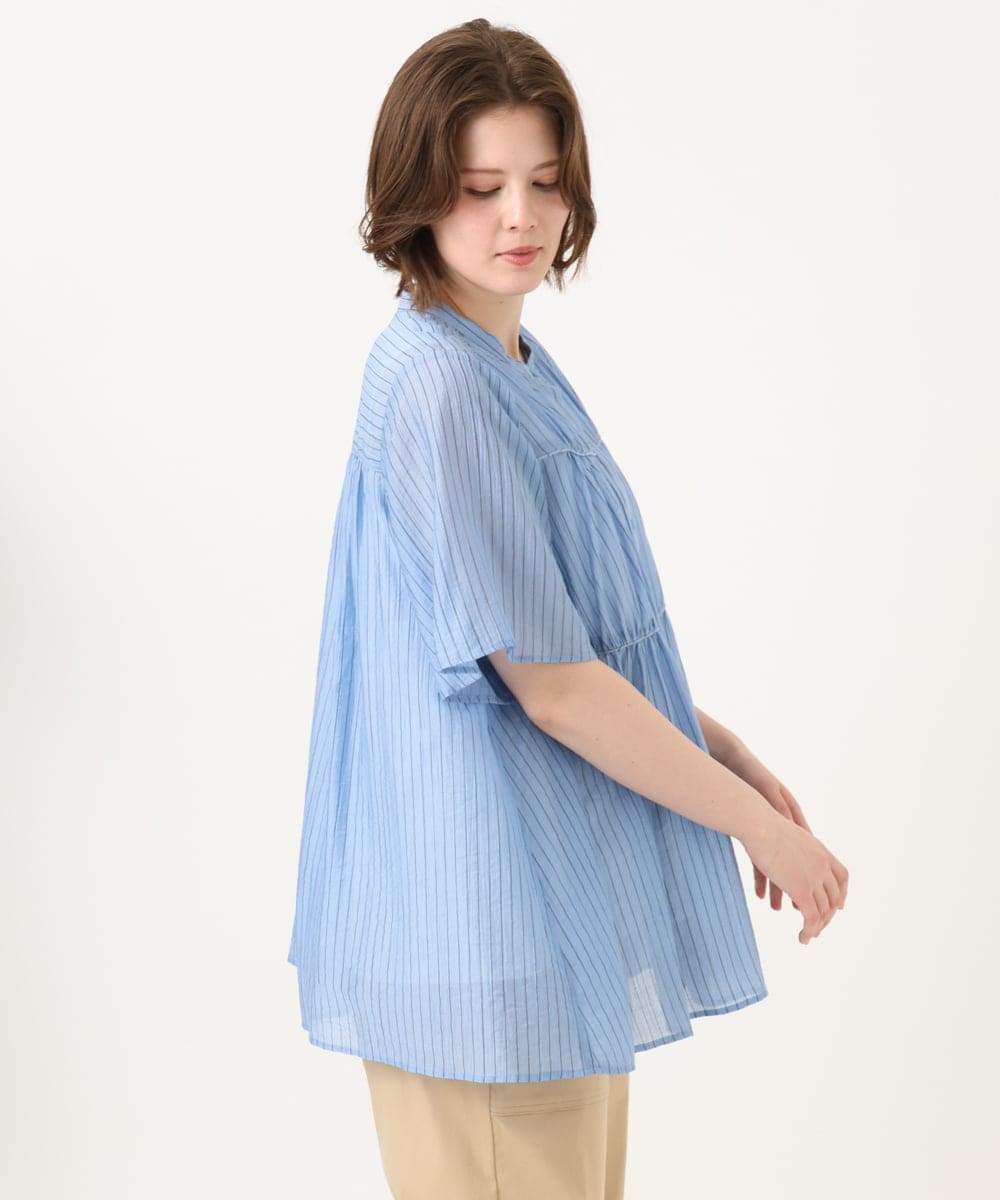 OLBGD33099 eur3(エウルキューブ) 【大きいサイズ】シア―ストライプブラウス ブルー