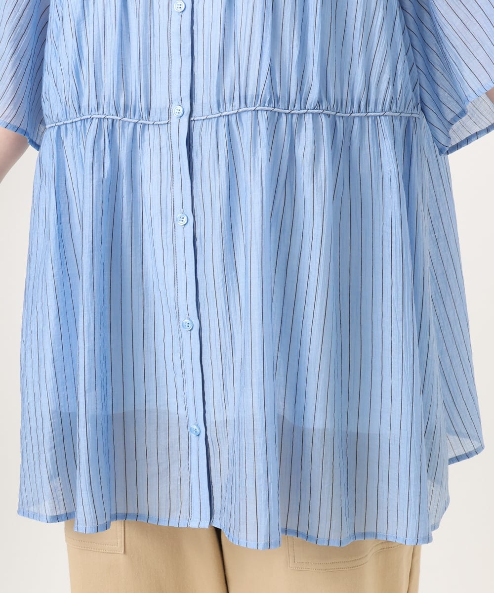 OLBGD33099 eur3(エウルキューブ) 【大きいサイズ】シア―ストライプブラウス ブルー