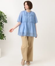 OLBGD33099 eur3(エウルキューブ) 【大きいサイズ】シア―ストライプブラウス ブルー