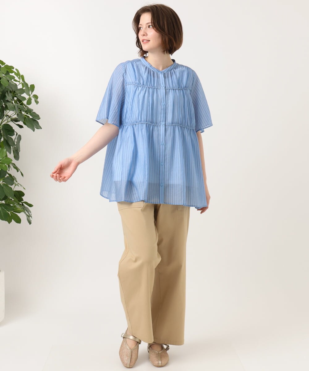 OLBGD33099 eur3(エウルキューブ) 【大きいサイズ】シア―ストライプブラウス ブルー