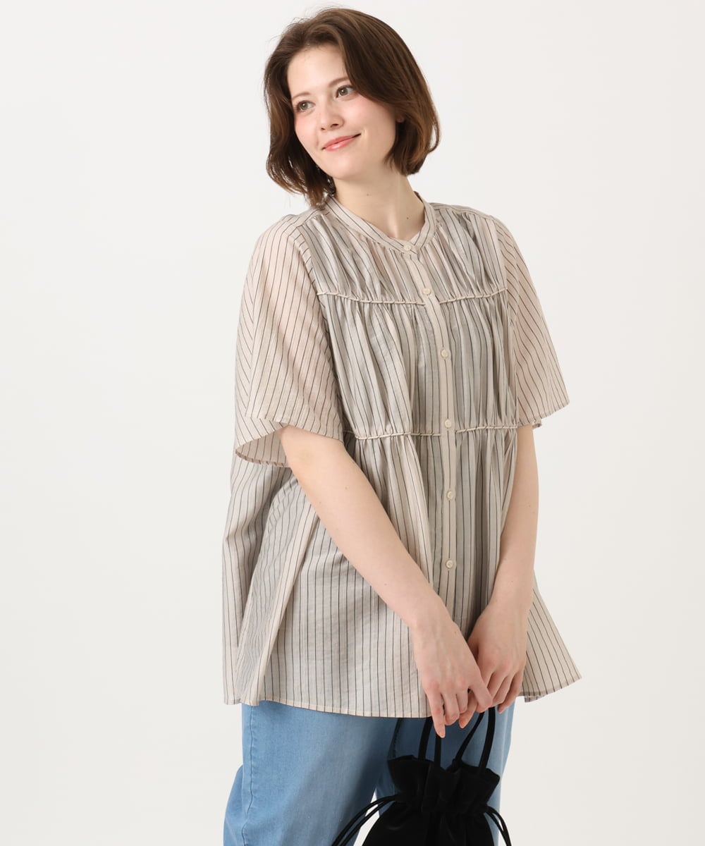 OLBGD33099 eur3(エウルキューブ) 【大きいサイズ】シア―ストライプブラウス ベージュ