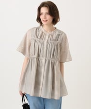 OLBGD33099 eur3(エウルキューブ) 【大きいサイズ】シア―ストライプブラウス ベージュ