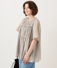 OLBGD33099 eur3(エウルキューブ) 【大きいサイズ】シア―ストライプブラウス ベージュ
