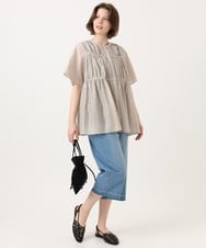 OLBGD33099 eur3(エウルキューブ) 【大きいサイズ】シア―ストライプブラウス ベージュ