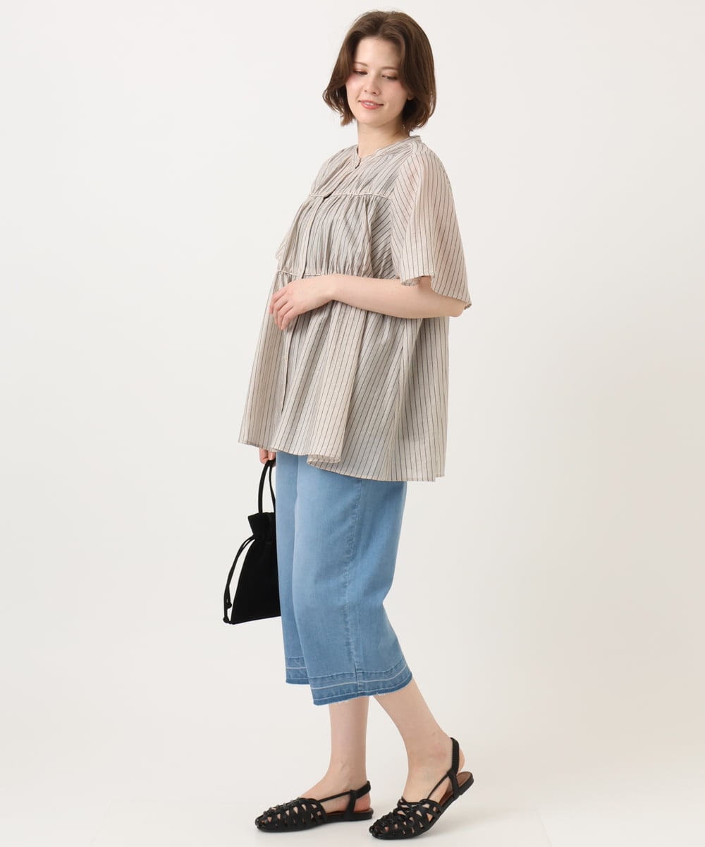 OLBGD33099 eur3(エウルキューブ) 【大きいサイズ】シア―ストライプブラウス ベージュ
