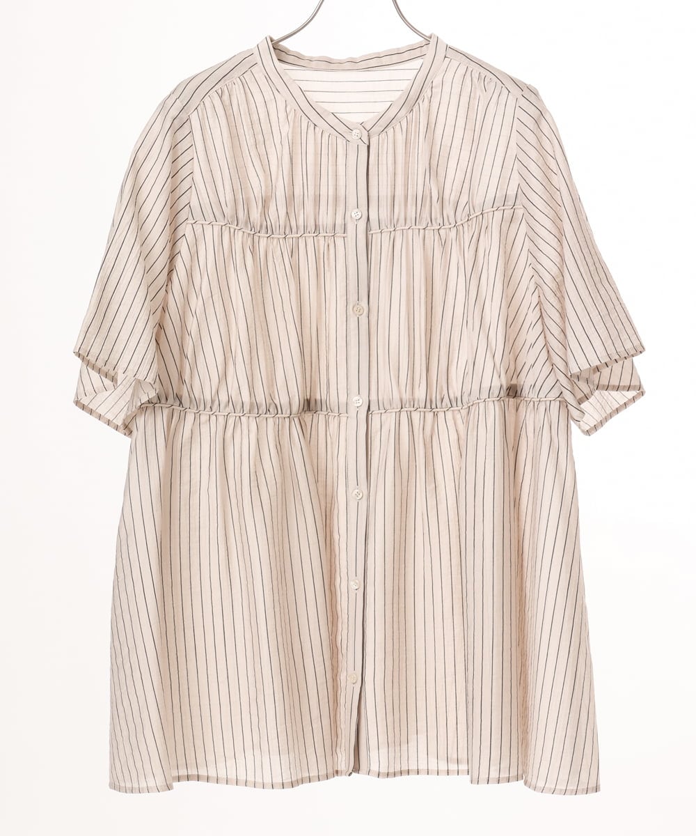 OLBGD33099 eur3(エウルキューブ) 【大きいサイズ】シア―ストライプブラウス ベージュ