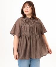 OLBGD33099 eur3(エウルキューブ) 【大きいサイズ】シア―ストライプブラウス ダークブラウン