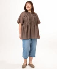OLBGD33099 eur3(エウルキューブ) 【大きいサイズ】シア―ストライプブラウス ダークブラウン