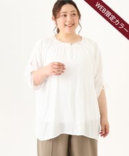 OLBGV28099 eur3(エウルキューブ) 【大きいサイズ】ギャザーブラウス ホワイト(90)（WEB限定カラー）