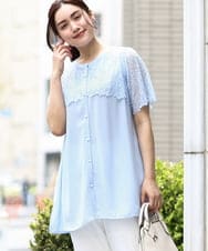 OLBGV30079 eur3(エウルキューブ) 【大きいサイズ】スカラップレースブラウス ライトブルー(50)