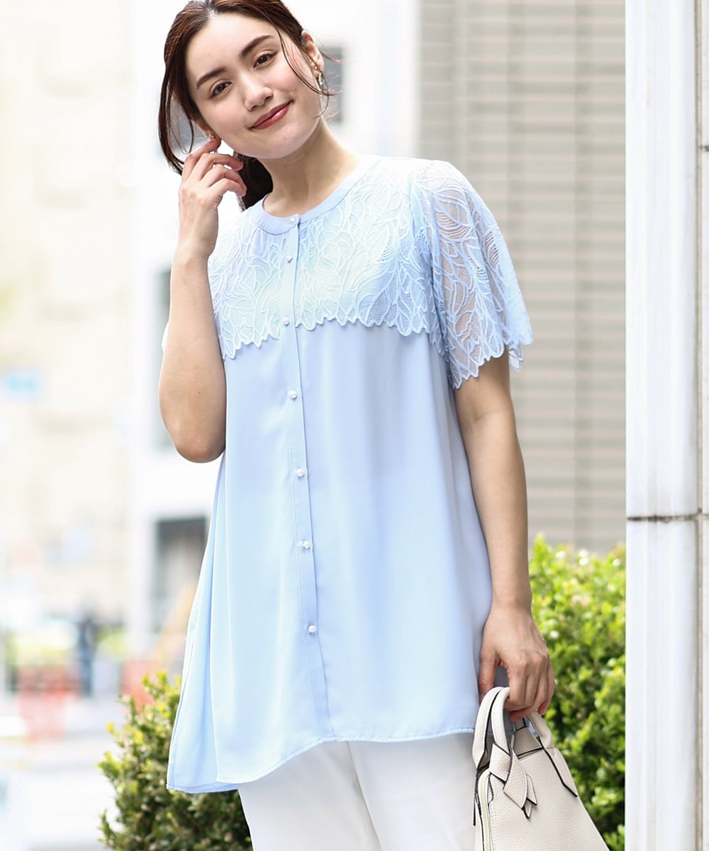 OLBGV30079 eur3(エウルキューブ) 【大きいサイズ】スカラップレースブラウス ライトブルー(50)