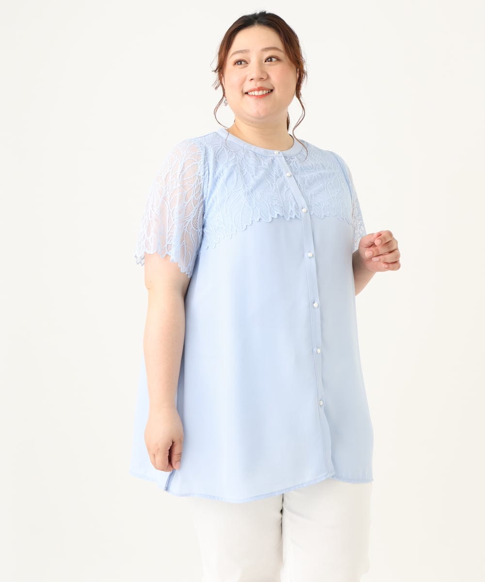 OLBGV30079 eur3(エウルキューブ) 【大きいサイズ】スカラップレースブラウス ライトブルー(50)