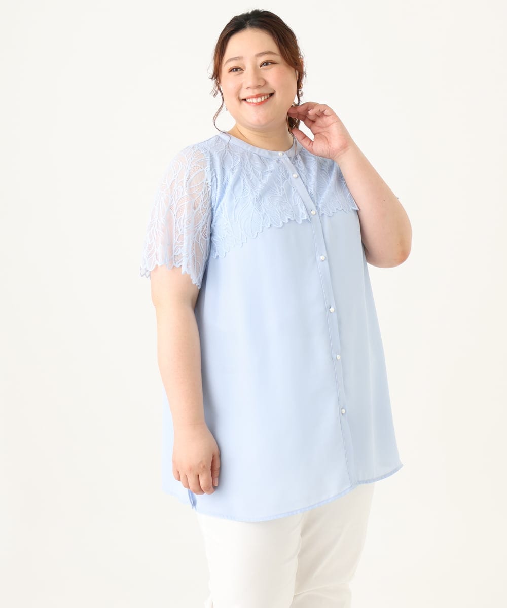 OLBGV30079 eur3(エウルキューブ) 【大きいサイズ】スカラップレースブラウス ライトブルー(50)