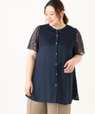 OLBGV30079 eur3(エウルキューブ) 【大きいサイズ】スカラップレースブラウス ネイビー(57)