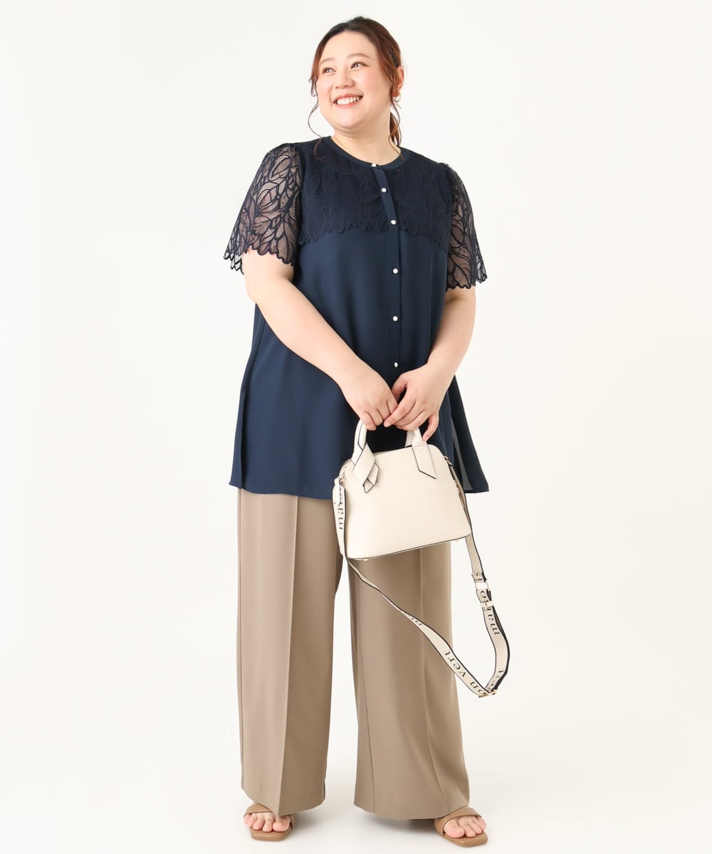 OLBGV30079 eur3(エウルキューブ) 【大きいサイズ】スカラップレースブラウス ネイビー(57)