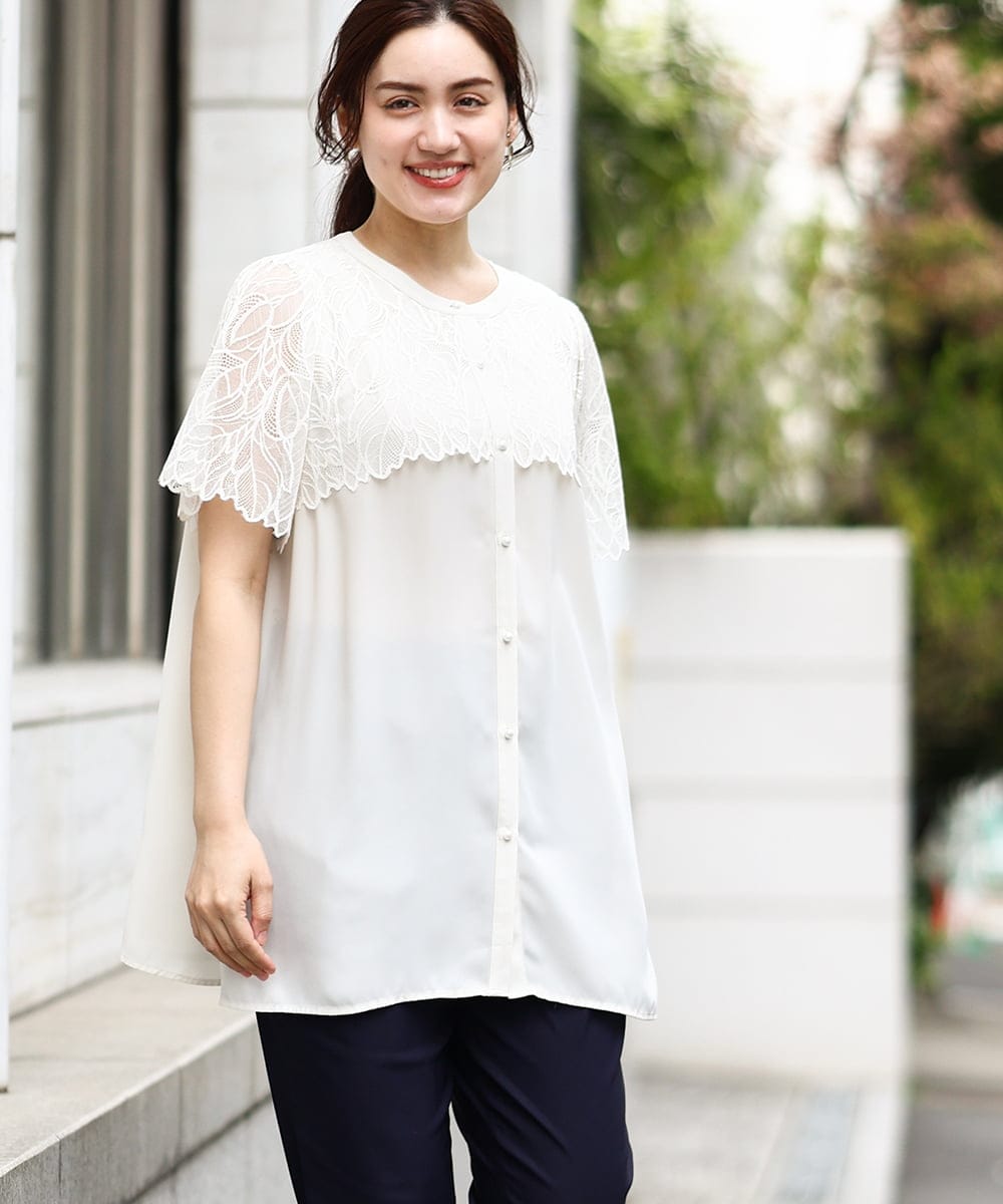 OLBGV30079 eur3(エウルキューブ) 【大きいサイズ】スカラップレースブラウス アイボリー(80)