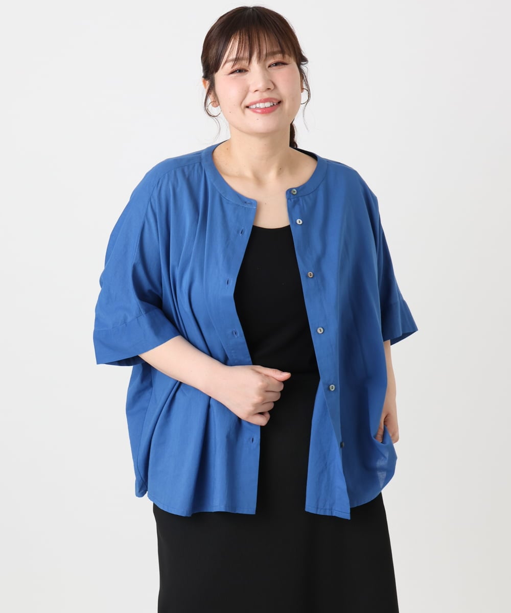 OLBHA10099 eur3(エウルキューブ) 【大きいサイズ】キャンブリックバック刺繍ブラウス ブルー(55)