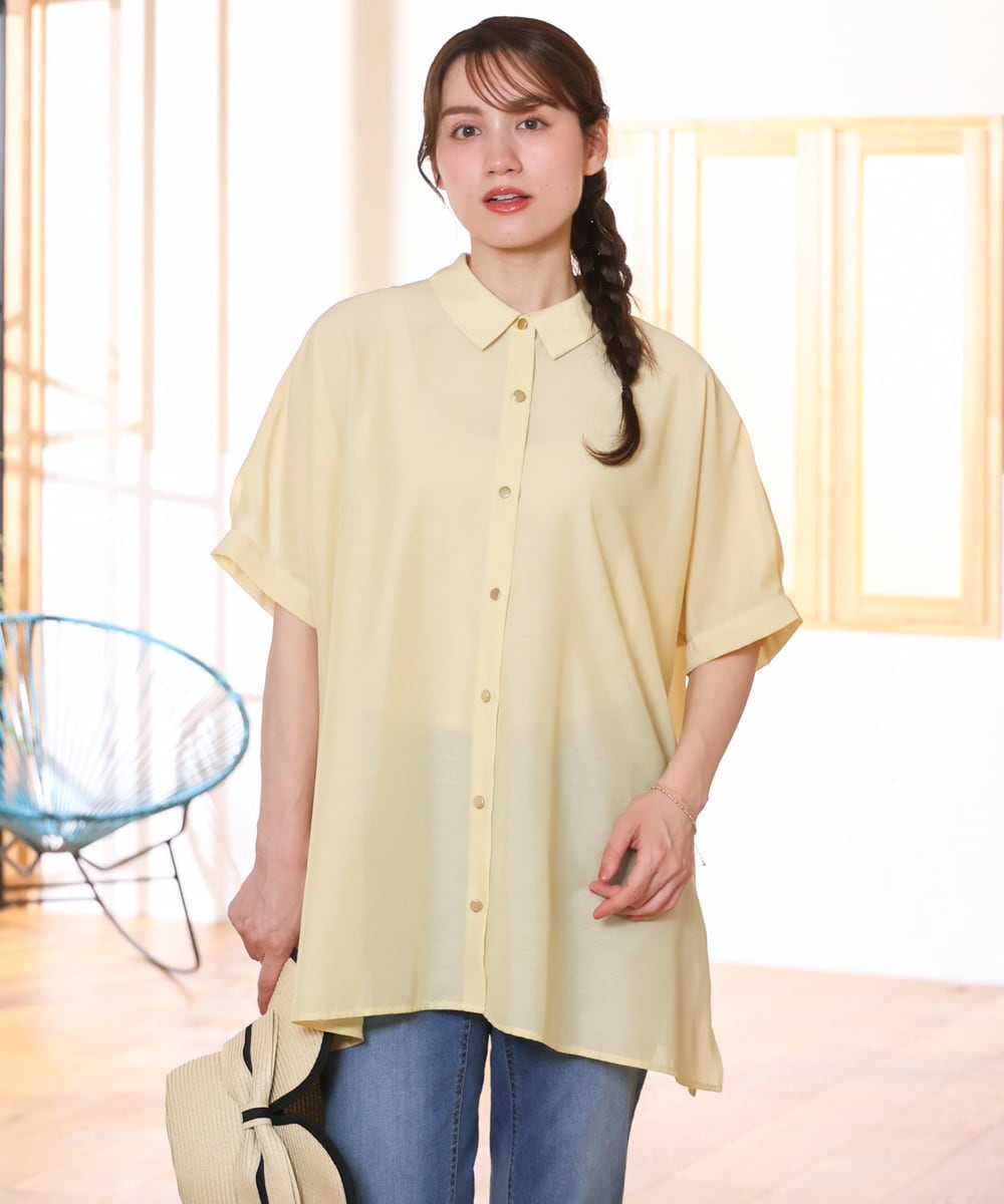 OLBHD32089 eur3(エウルキューブ) 【大きいサイズ/接触冷感】シア―ボクシーシルエットブラウス ライトイエロー