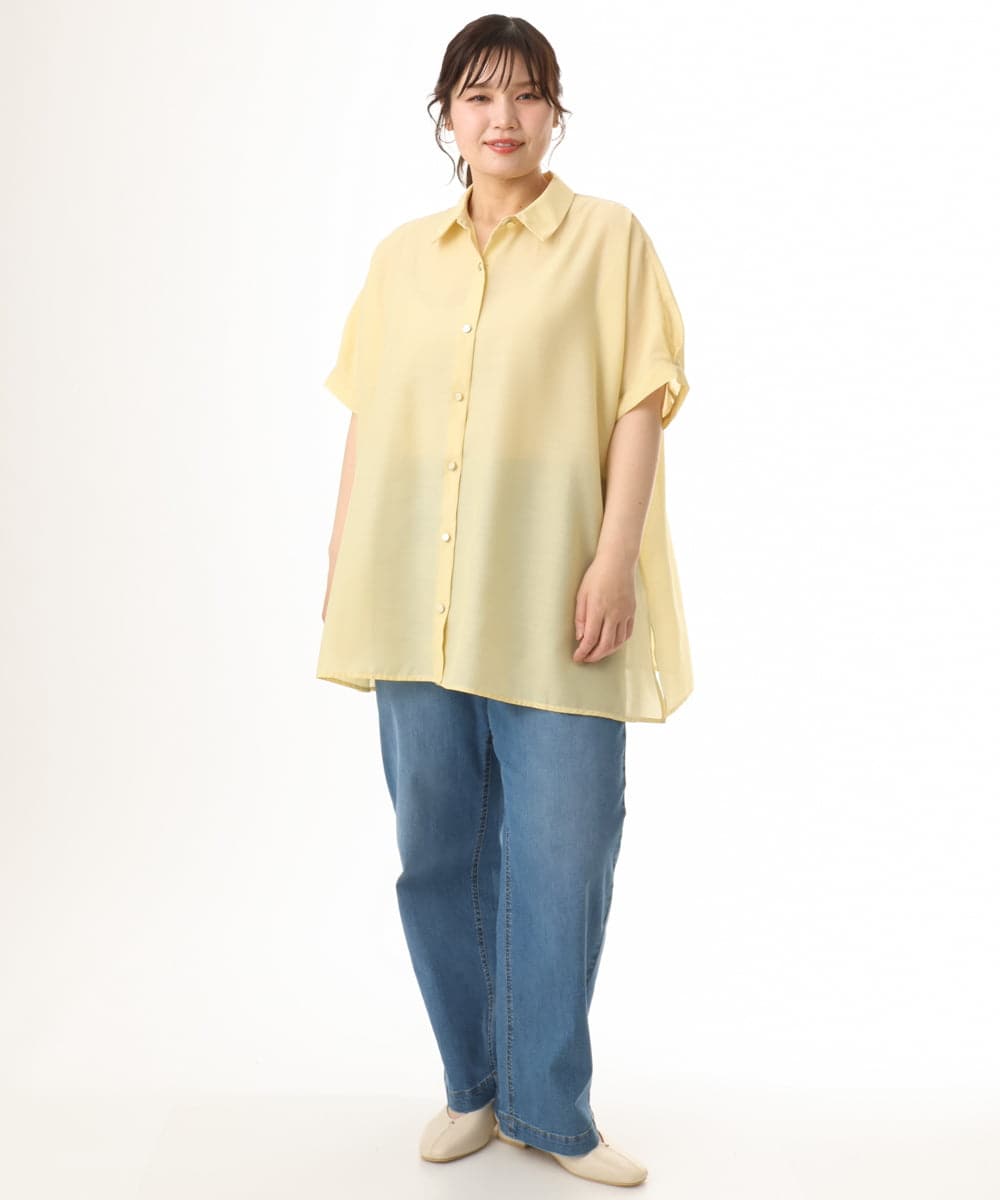 OLBHD32089 eur3(エウルキューブ) 【大きいサイズ/接触冷感】シア―ボクシーシルエットブラウス ライトイエロー