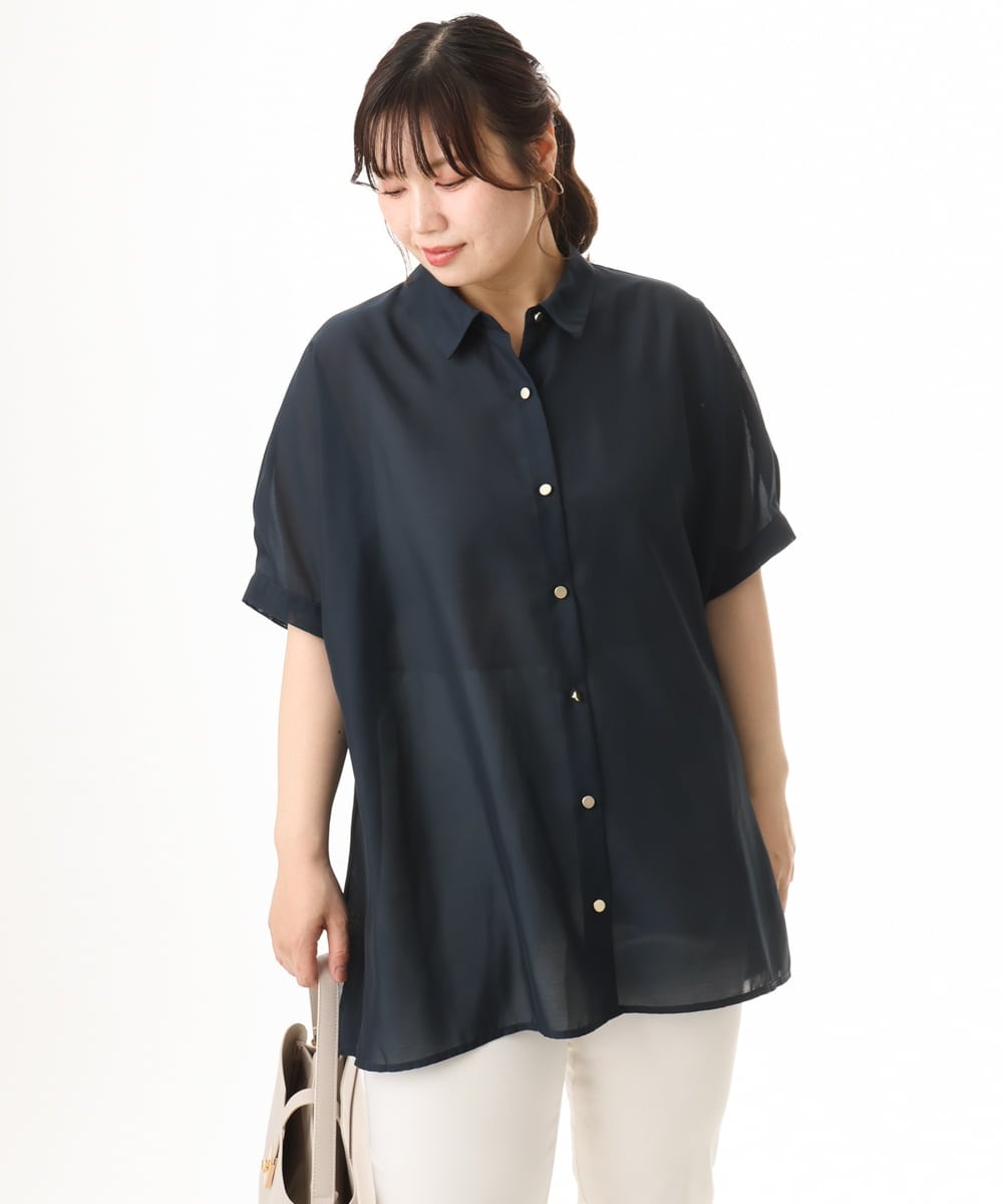 OLBHD32089 eur3(エウルキューブ) 【大きいサイズ/接触冷感】シア―ボクシーシルエットブラウス ネイビー