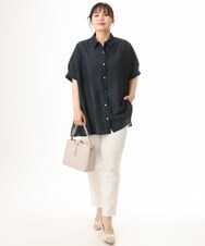 OLBHD32089 eur3(エウルキューブ) 【大きいサイズ/接触冷感】シア―ボクシーシルエットブラウス ネイビー