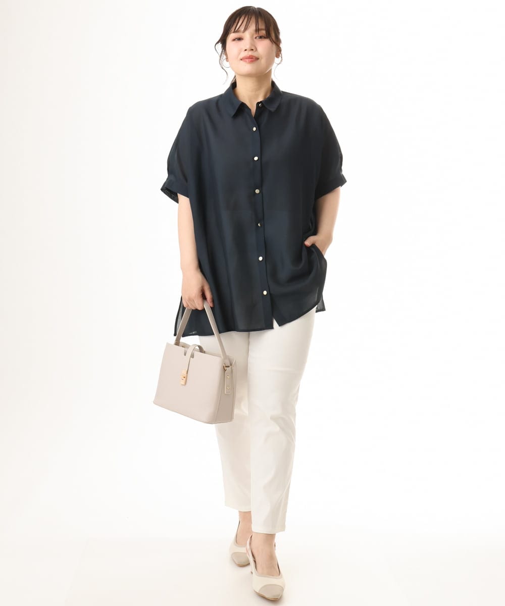 OLBHD32089 eur3(エウルキューブ) 【大きいサイズ/接触冷感】シア―ボクシーシルエットブラウス ネイビー