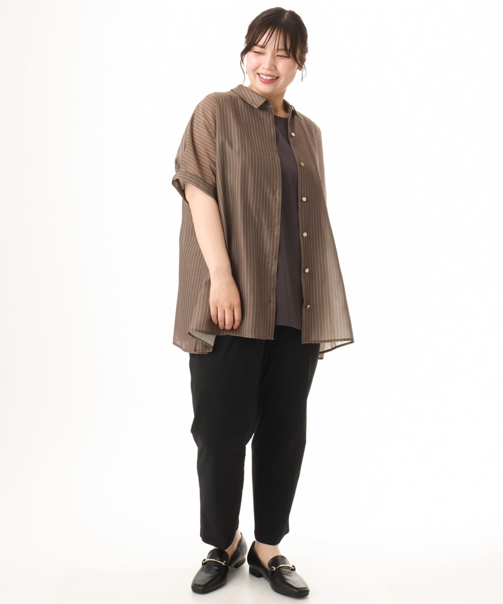 OLBHD32089 eur3(エウルキューブ) 【大きいサイズ/接触冷感】シア―ボクシーシルエットブラウス ダークブラウン