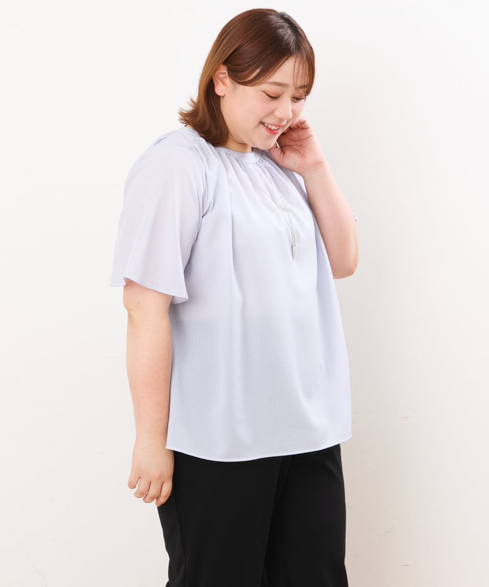 OLBHS44070 eur3(エウルキューブ) 【大きいサイズ】シャドーストライプブラウス ラベンダー(60)