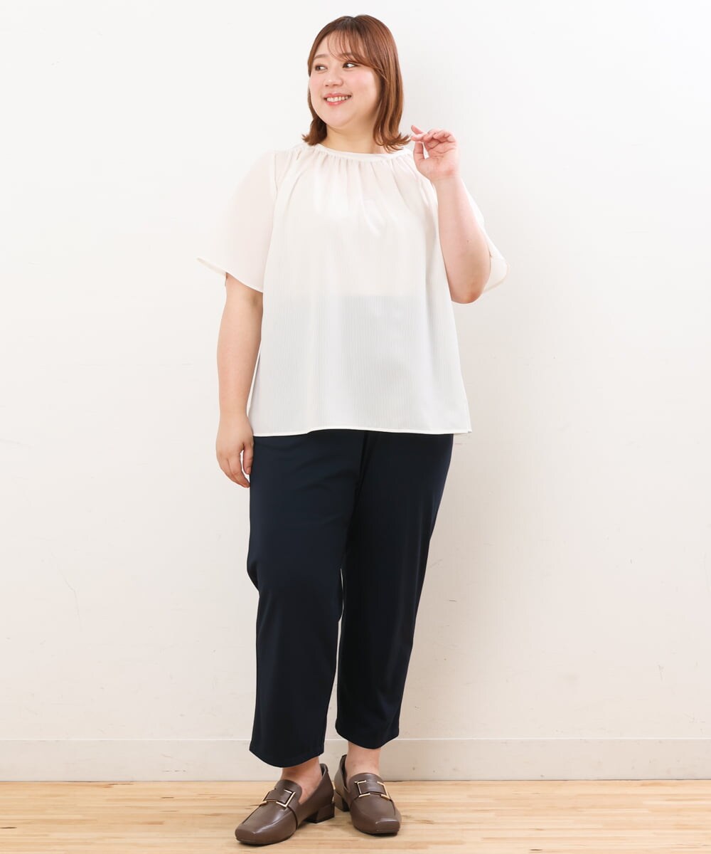 OLBHS44070 eur3(エウルキューブ) 【大きいサイズ】シャドーストライプブラウス ホワイト(90)