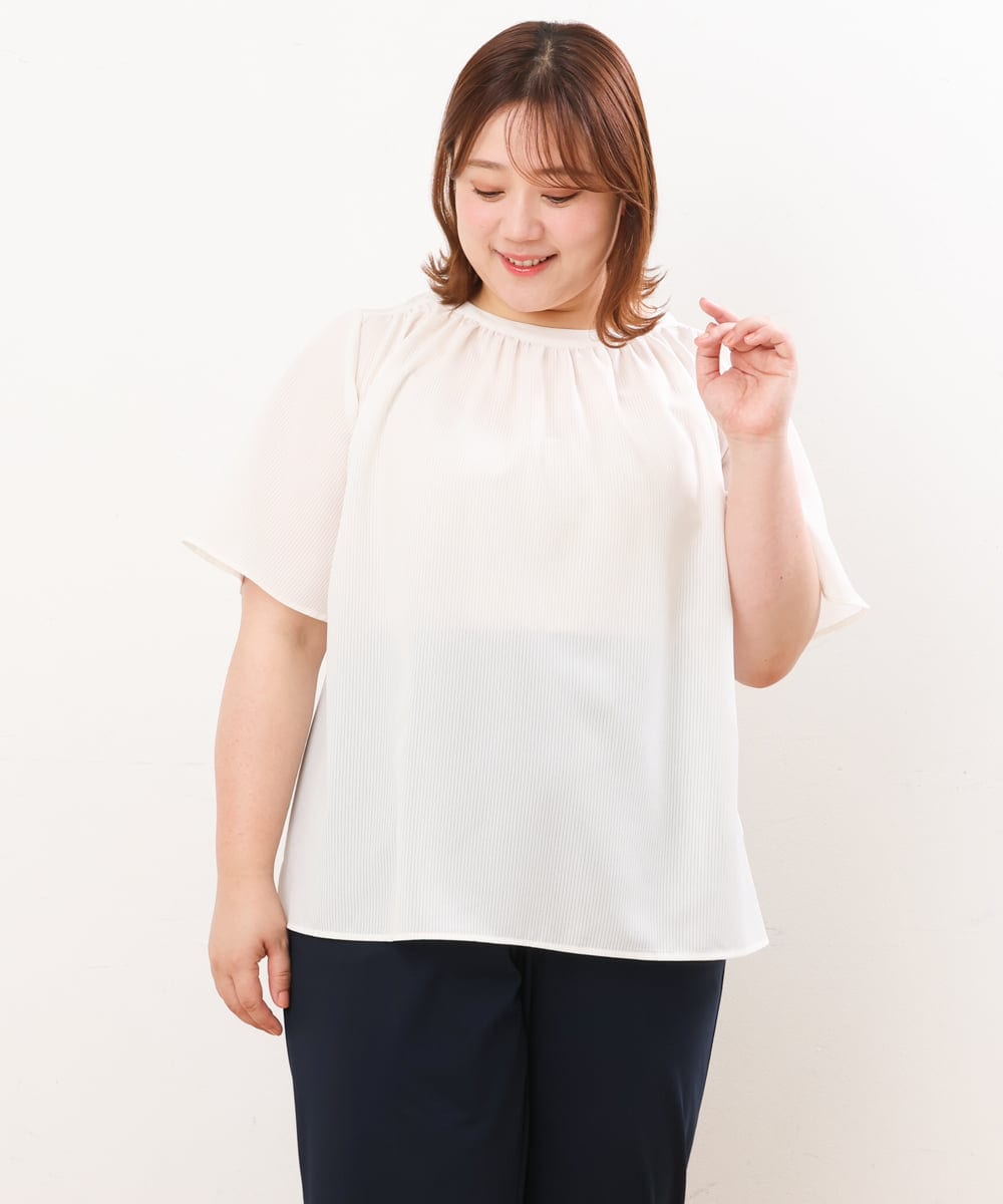 OLBHS44070 eur3(エウルキューブ) 【大きいサイズ】シャドーストライプブラウス ホワイト(90)