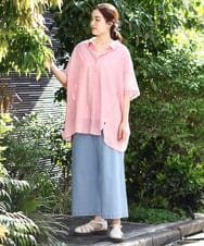 OLBHV32099 eur3(エウルキューブ) 【大きいサイズ】バックギャザーストライプシャツ オレンジ(15)