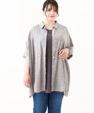OLBHV32099 eur3(エウルキューブ) 【大きいサイズ】バックギャザーストライプシャツ グレー(92)
