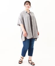 OLBHV32099 eur3(エウルキューブ) 【大きいサイズ】バックギャザーストライプシャツ グレー(92)