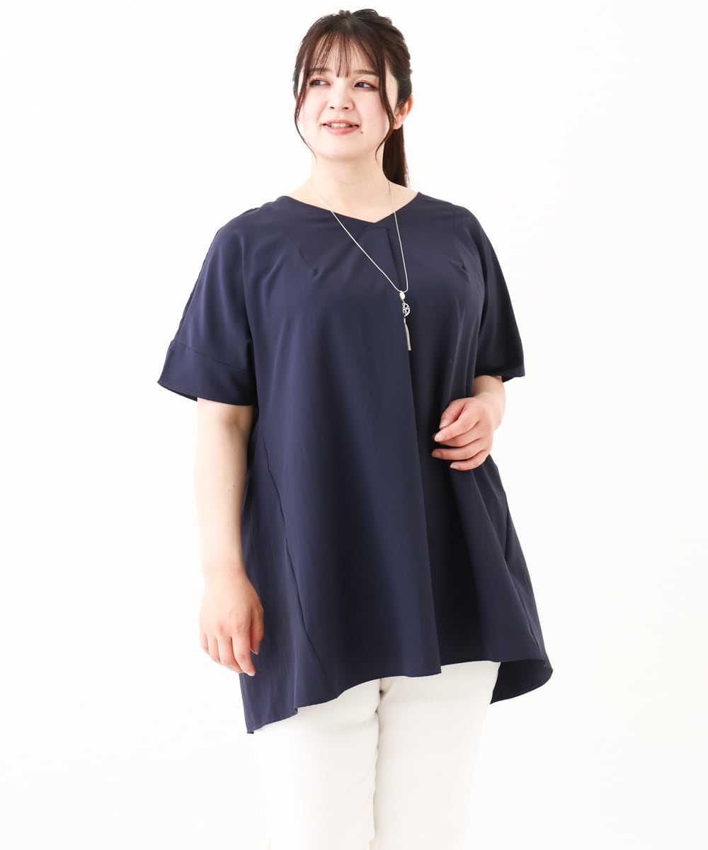 OLBHV34099 eur3(エウルキューブ) 【大きいサイズ】バックタックブラウス ネイビー(57)