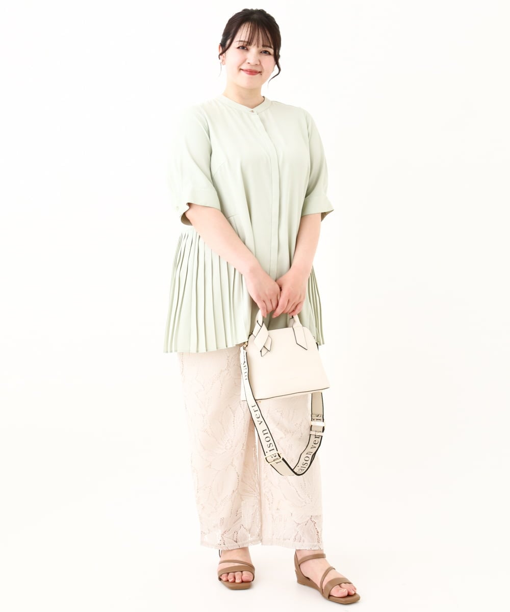 OLBHV35089 eur3(エウルキューブ) 【大きいサイズ/a.v.v×eur3】バックプリーツブラウスチュニック ライトグリーン(30)
