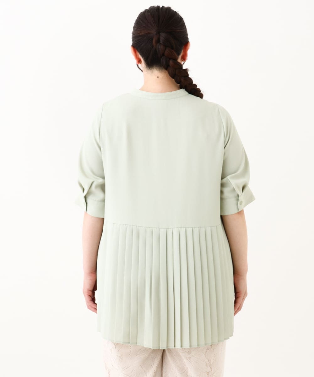 OLBHV35089 eur3(エウルキューブ) 【大きいサイズ/a.v.v×eur3】バックプリーツブラウスチュニック ライトグリーン(30)