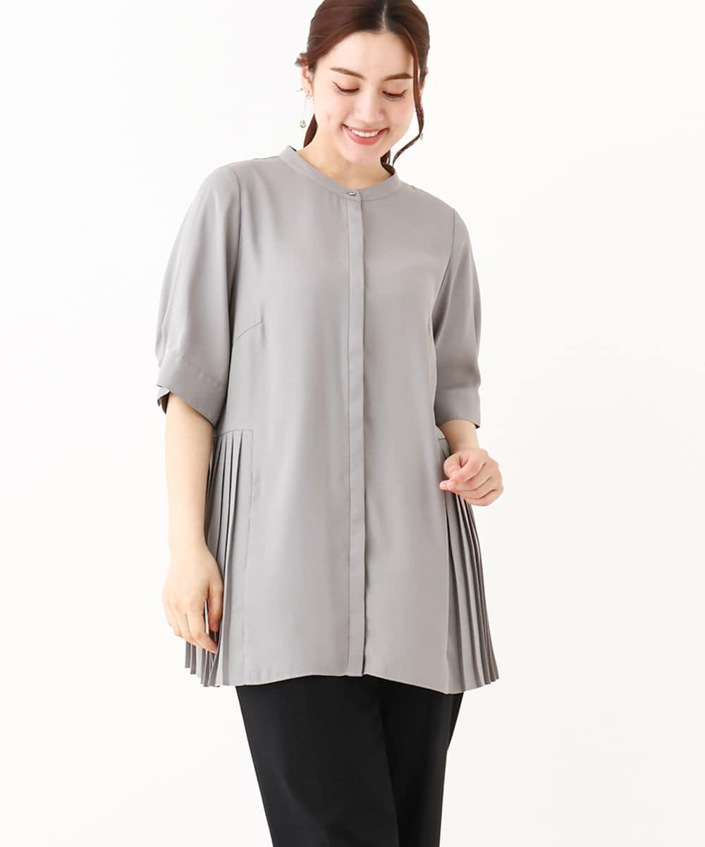 OLBHV35089 eur3(エウルキューブ) 【大きいサイズ/a.v.v×eur3】バックプリーツブラウスチュニック グレー(92)