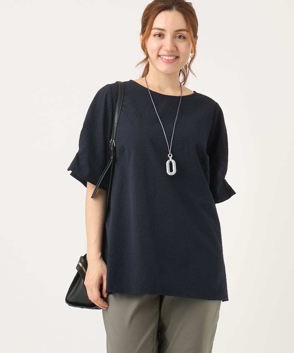 OLBIA43089 eur3(エウルキューブ) 【大きいサイズ】ぽこぽこドットブラウス ネイビー(57)