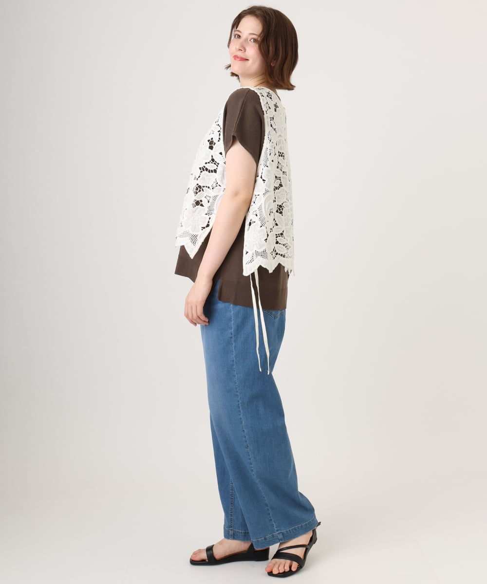 OLBID48119 eur3(エウルキューブ) 【大きいサイズ】エンブロイダリーレースベスト アイボリー